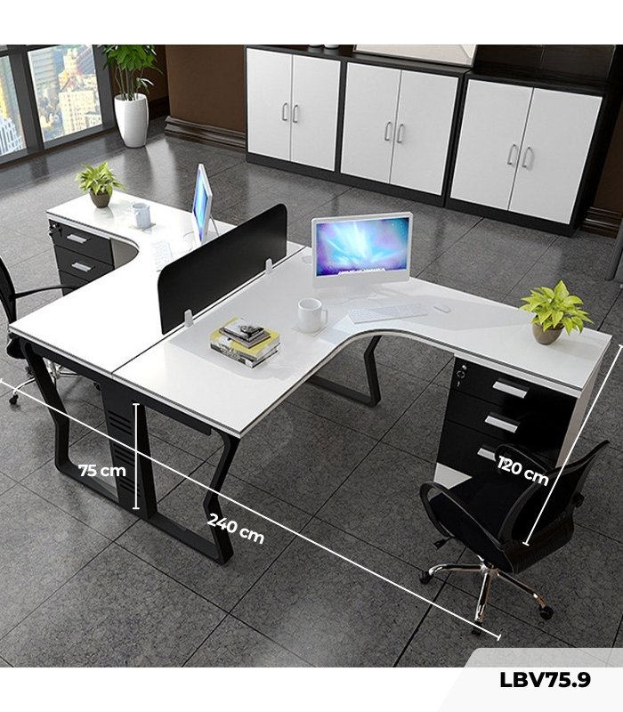 Cụm bàn làm việc 2 người LBV75.9 240x120 - Trắng Khung đen