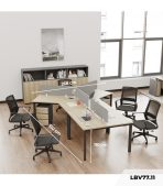 Cụm bàn làm việc 4+1 người LBV77.11 352x268 - Mặt bàn vân gỗ - Khung đen