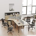 Cụm bàn làm việc 4+1 người LBV77.11 352x268 - Mặt bàn vân gỗ - Khung đen