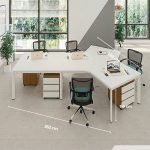 Cụm bàn làm việc 4+1 người LBV77.15 352x268 - Mặt bàn trắng - Khung trắng - Tủ vân gỗ