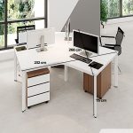 Cụm bàn làm việc 3 người LBV77.16 268x232 - Mặt bàn trắng - Khung trắng - Tủ vân gỗ