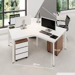 Cụm bàn làm việc 3 người LBV77.16 268x232 - Mặt bàn trắng - Khung trắng - Tủ vân gỗ