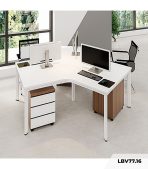 Cụm bàn làm việc 3 người LBV77.16 268x232 - Mặt bàn trắng - Khung trắng - Tủ vân gỗ