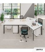 Cụm bàn làm việc 4+1 người LBV77.3 352x268 - Mặt bàn trắng - Khung đen