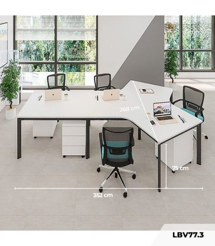 Cụm bàn làm việc 4+1 người LBV77.3 352x268 - Mặt bàn trắng - Khung đen