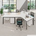 Cụm bàn làm việc 4+1 người LBV77.3 352x268 - Mặt bàn trắng - Khung đen