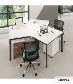 Cụm bàn làm việc 3 người LBV77.4 268x232 - Mặt bàn trắng - Khung đen