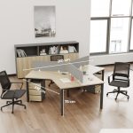 Cụm bàn làm việc 3 người LBV77.12 268x232 - Mặt bàn vân gỗ - Khung đen