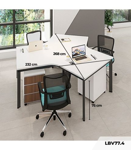 Cụm bàn làm việc 3 người LBV77.4 268x232 - Mặt bàn trắng - Khung đen