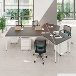 Cụm bàn làm việc 4+1 người LBV77.7 352x268 - Mặt bàn đen - Khung trắng