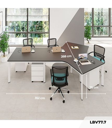 Cụm bàn làm việc 4+1 người LBV77.7 352x268 - Mặt bàn đen - Khung trắng
