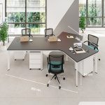 Cụm bàn làm việc 4+1 người LBV77.7 352x268 - Mặt bàn đen - Khung trắng