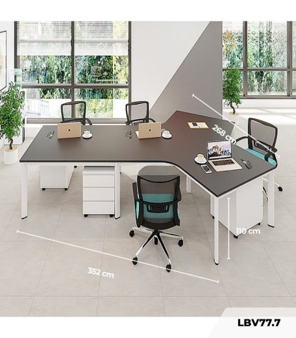 Cụm bàn làm việc 4+1 người LBV77.7 352x268 - Mặt bàn đen - Khung trắng