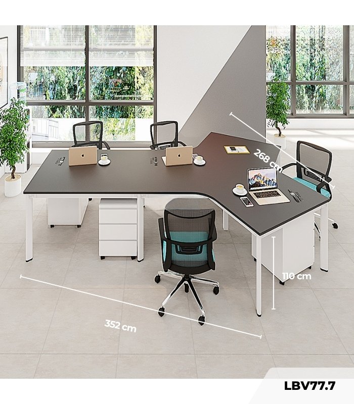 Cụm bàn làm việc 4+1 người LBV77.7 352x268 - Mặt bàn đen - Khung trắng