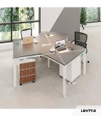 Cụm bàn làm việc 3 người LBV77.8 268x232 - Mặt bàn đen - Khung trắng