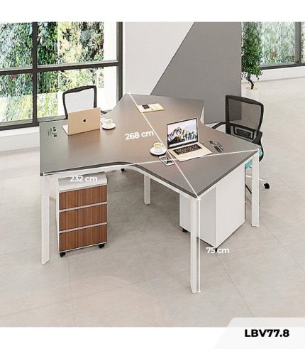 Cụm bàn làm việc 3 người LBV77.8 268x232 - Mặt bàn đen - Khung trắng