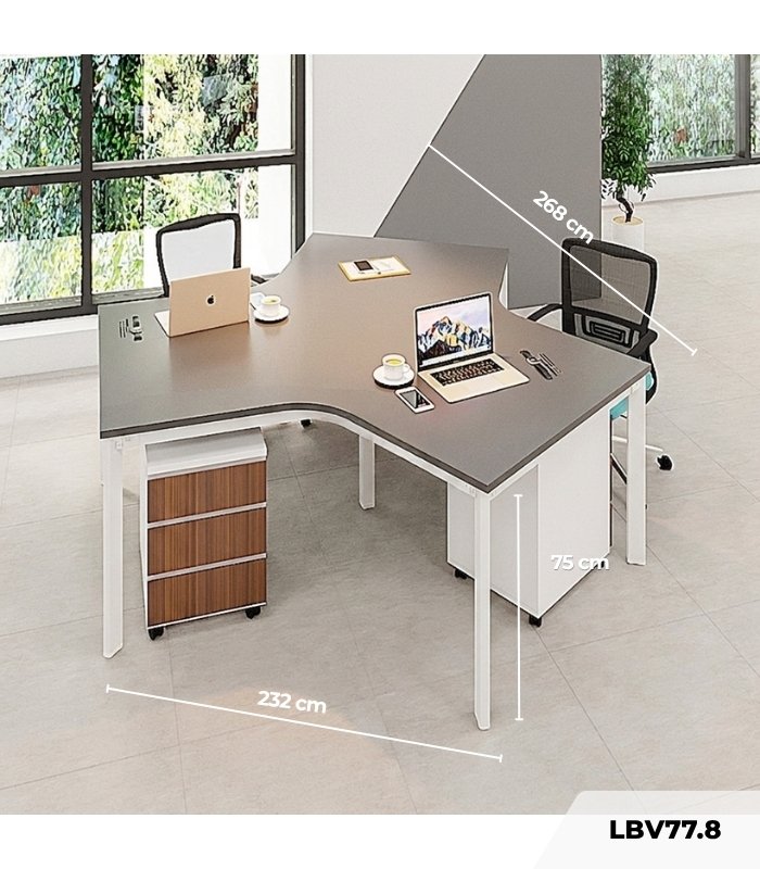 Cụm bàn làm việc 3 người LBV77.8 268x232 - Mặt bàn đen - Khung trắng