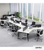 Cụm bàn làm việc 8 người LBV78.1 583x268 - Mặt bàn trắng - Khung đen