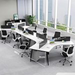 Cụm bàn làm việc 8 người LBV78.1 583x268 - Mặt bàn trắng - Khung đen