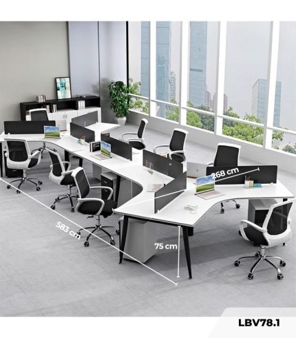 Cụm bàn làm việc 8 người LBV78.1 583x268 - Mặt bàn trắng - Khung đen