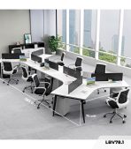 Cụm bàn làm việc 8 người LBV78.1 583x268 - Mặt bàn trắng - Khung đen