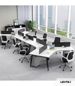 Cụm bàn làm việc 8 người LBV78.1 583x268 - Mặt bàn trắng - Khung đen