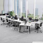 Cụm bàn làm việc 6+1 người LBV78.2 472x268 - Mặt bàn trắng - Khung đen