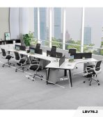 Cụm bàn làm việc 6+1 người LBV78.2 472x268 - Mặt bàn trắng - Khung đen