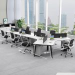 Cụm bàn làm việc 6+1 người LBV78.2 472x268 - Mặt bàn trắng - Khung đen