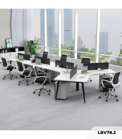 Cụm bàn làm việc 6+1 người LBV78.2 472x268 - Mặt bàn trắng - Khung đen