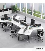 Cụm bàn làm việc 6 người LBV78.3 464x268 - Mặt bàn trắng - Khung đen
