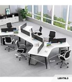 Cụm bàn làm việc 6 người LBV78.3 464x268 - Mặt bàn trắng - Khung đen