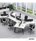 Cụm bàn làm việc 6 người LBV78.3 464x268 - Mặt bàn trắng - Khung đen