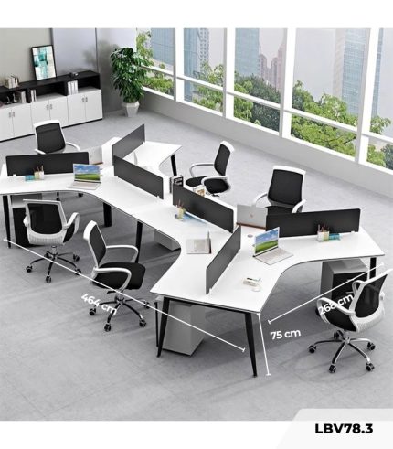 Cụm bàn làm việc 6 người LBV78.3 464x268 - Mặt bàn trắng - Khung đen