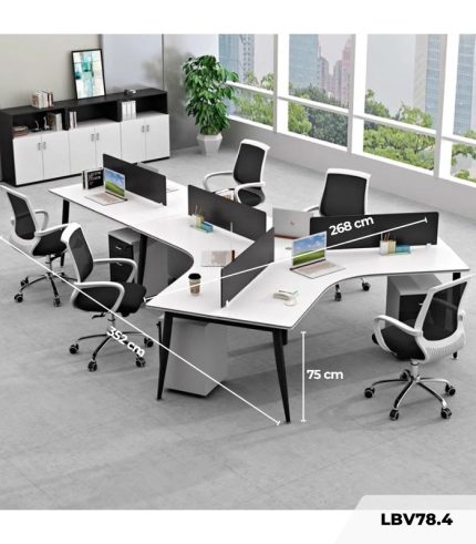 Cụm bàn làm việc 4+1 người LBV78.4 352x268 - Mặt bàn trắng - Khung đen