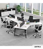 Cụm bàn làm việc 4+1 người LBV78.4 352x268 - Mặt bàn trắng - Khung đen