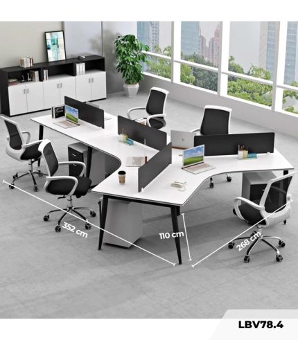 Cụm bàn làm việc 4+1 người LBV78.4 352x268 - Mặt bàn trắng - Khung đen