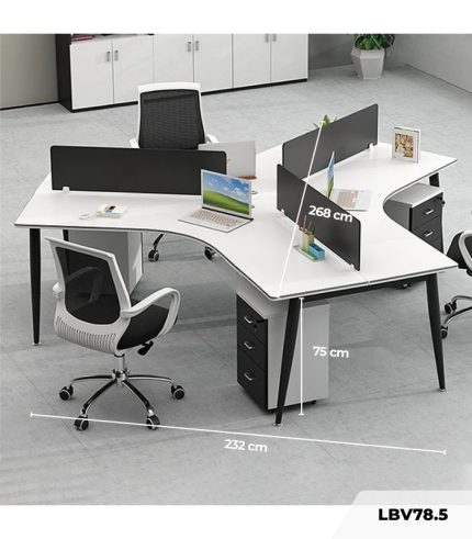 Cụm bàn làm việc 3 người LBV78.5 268x232 - Mặt bàn trắng - Khung đen