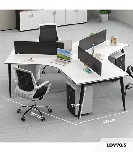 Cụm bàn làm việc 3 người LBV78.5 268x232 - Mặt bàn trắng - Khung đen