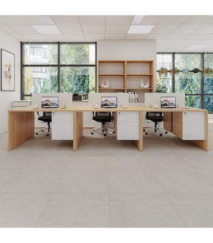 Cụm bàn làm việc 6 người LBV79.1 360x120 - Vân gỗ nhạt