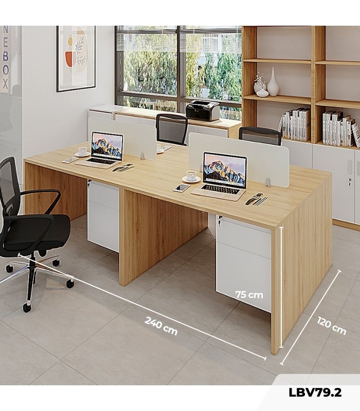 Cụm bàn làm việc 4 người LBV79.2 240x120 - Vân gỗ nhạt