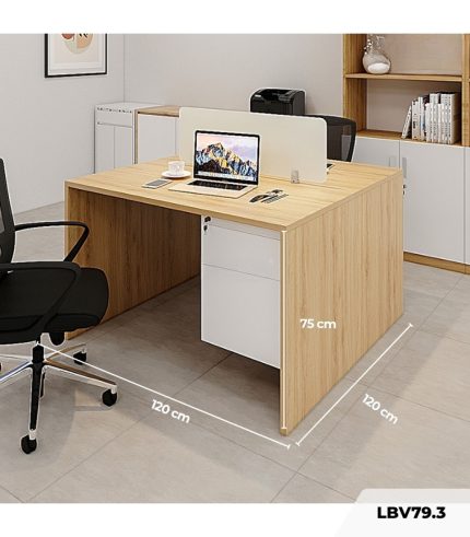 Cụm bàn làm việc 2 người LBV79.3 120x120 - Vân gỗ nhạt