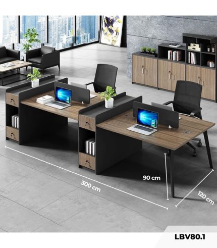 Cụm bàn làm việc 4 người LBV80.1 300x120 - Vân gỗ đậm