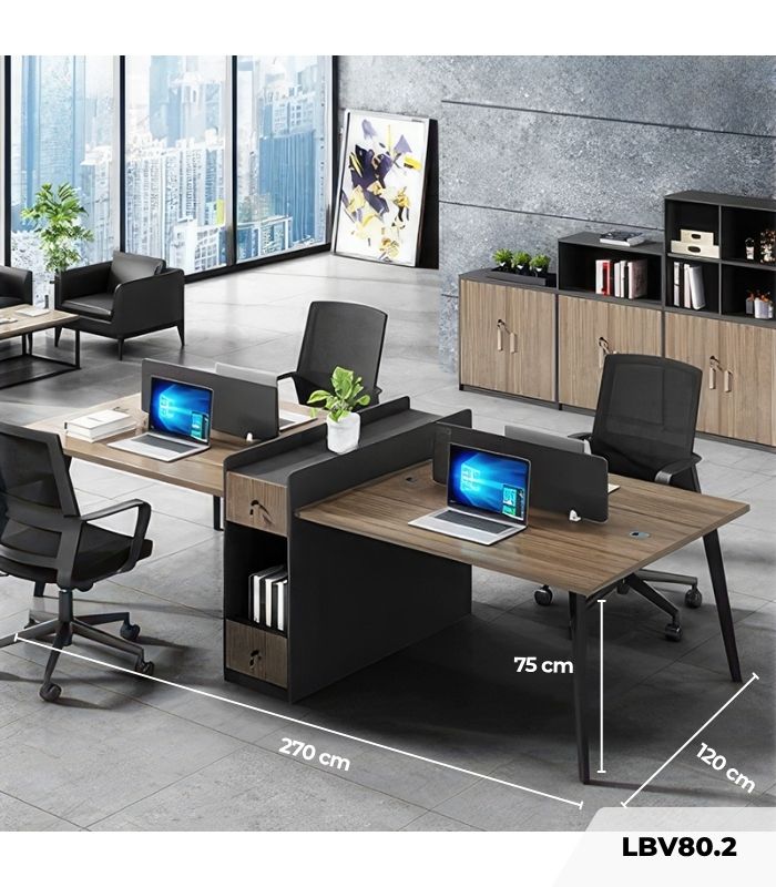 Cụm bàn làm việc 4 người LBV80.2 270x120 - Vân gỗ đậm