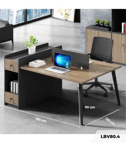 Cụm bàn làm việc 2 người LBV80.4 150x120 - Vân gỗ đậm