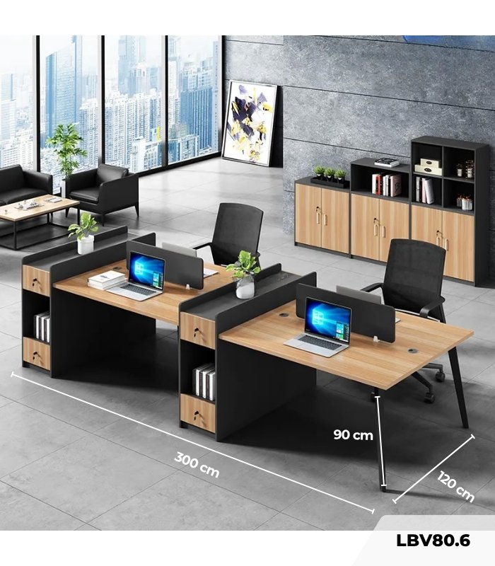 Cụm bàn làm việc 4 người LBV80.6 300x120 - Vân gỗ nhạt