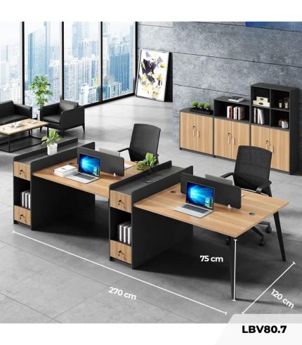 Cụm bàn làm việc 4 người LBV80.7 270x120 - Vân gỗ nhạt