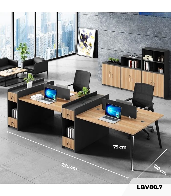 Cụm bàn làm việc 4 người LBV80.7 270x120 - Vân gỗ nhạt