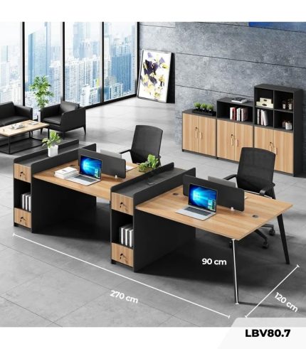 Cụm bàn làm việc 4 người LBV80.7 270x120 - Vân gỗ nhạt