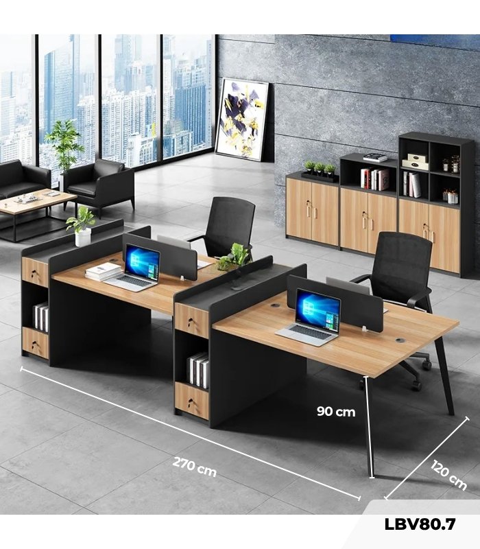 Cụm bàn làm việc 4 người LBV80.7 270x120 - Vân gỗ nhạt